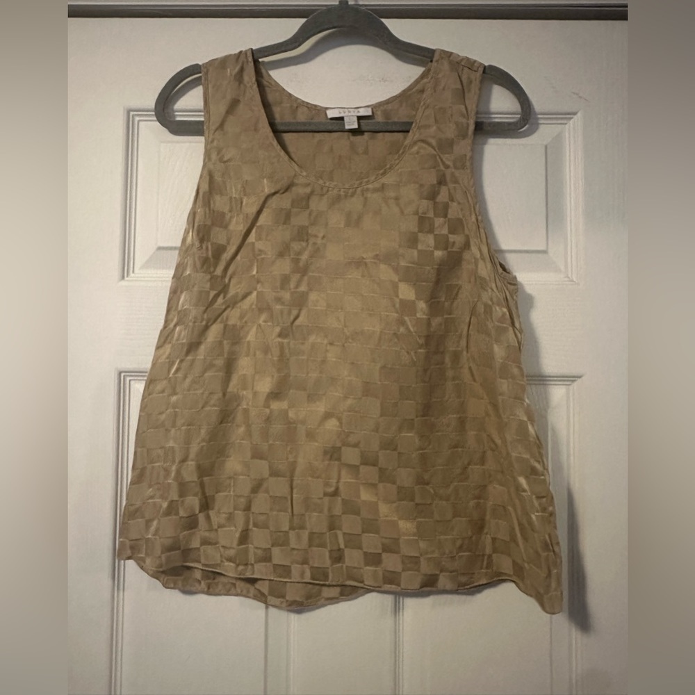 Lunya Gold Jacquard checked print Silk Pajama Set Tank and Shorts